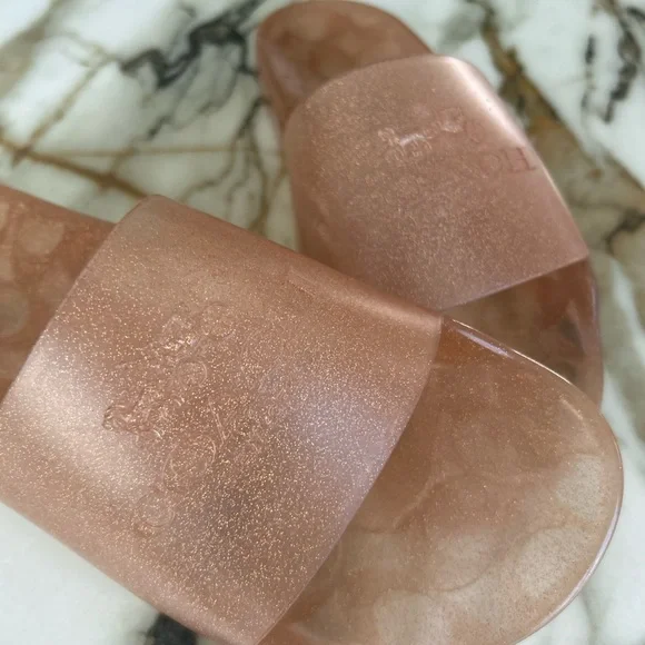 SPARKLY COACH SHOES 9 Glittery Rose Gold Slide Sandals - Picture 4 of 4